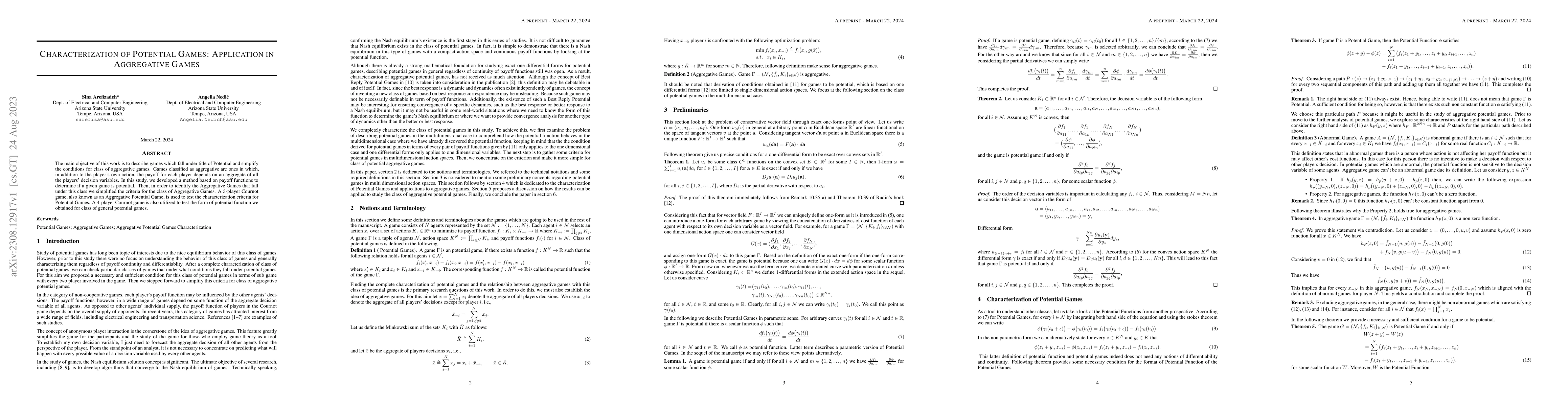 Thumbnail for Characterization of Potential Games: Application in Aggregative Games