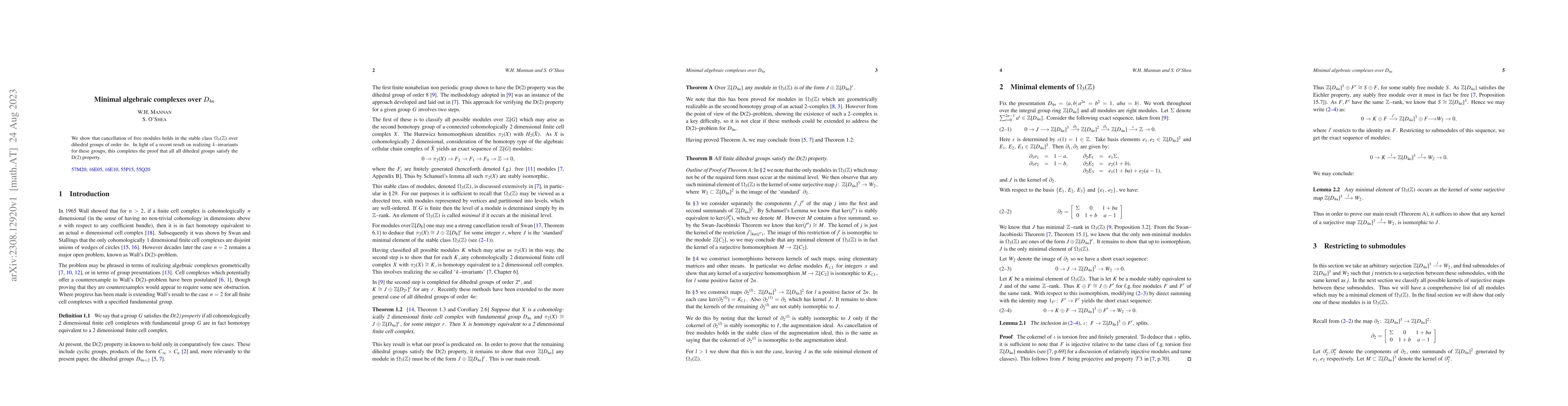 Thumbnail for Minimal algebraic complexes over $D_{4n}$
