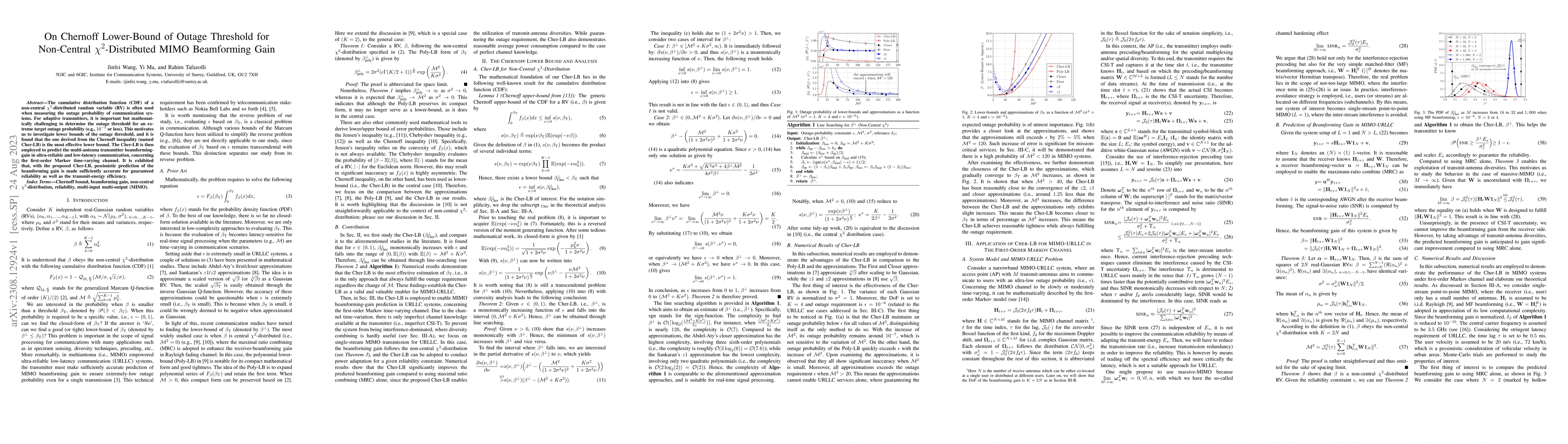 Thumbnail for On Chernoff Lower-Bound of Outage Threshold for Non-Central
  $\chi^2$-Distributed MIMO Beamforming Gain