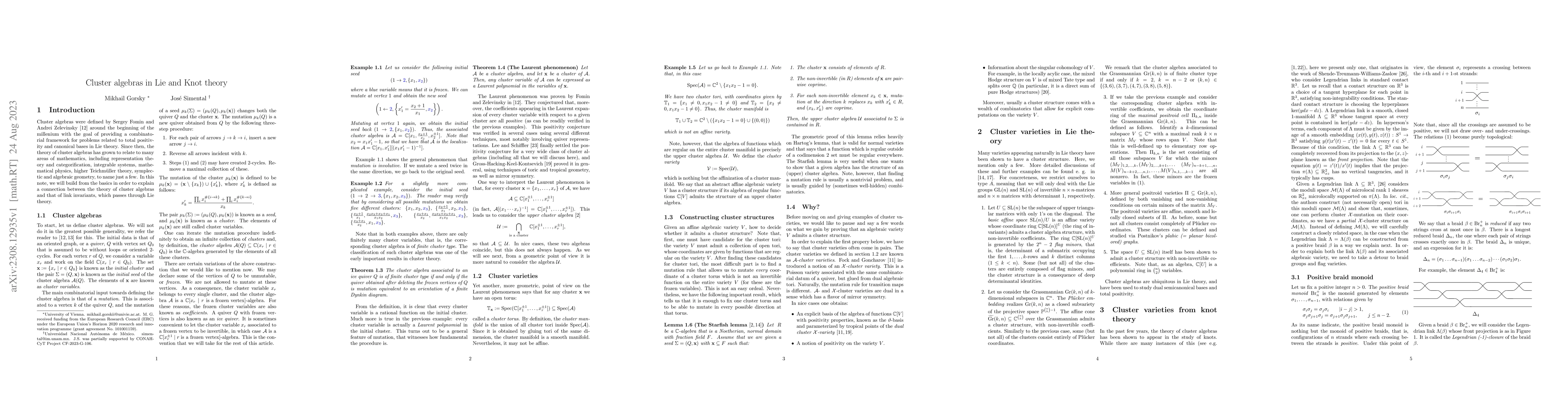 Thumbnail for Cluster algebras in Lie and Knot theory