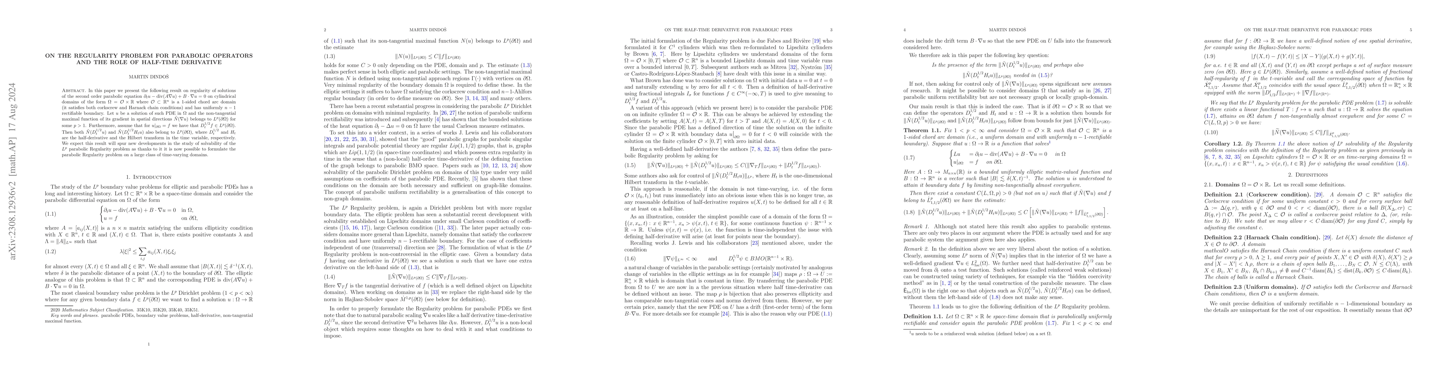 Thumbnail for On the regularity problem for parabolic operators and the role of
  half-time derivative