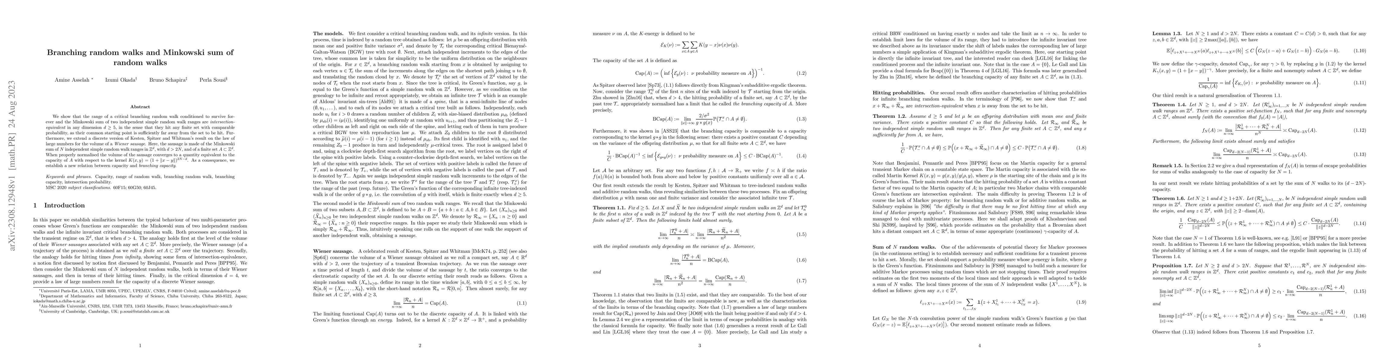Thumbnail for Branching random walks and Minkowski sum of random walks