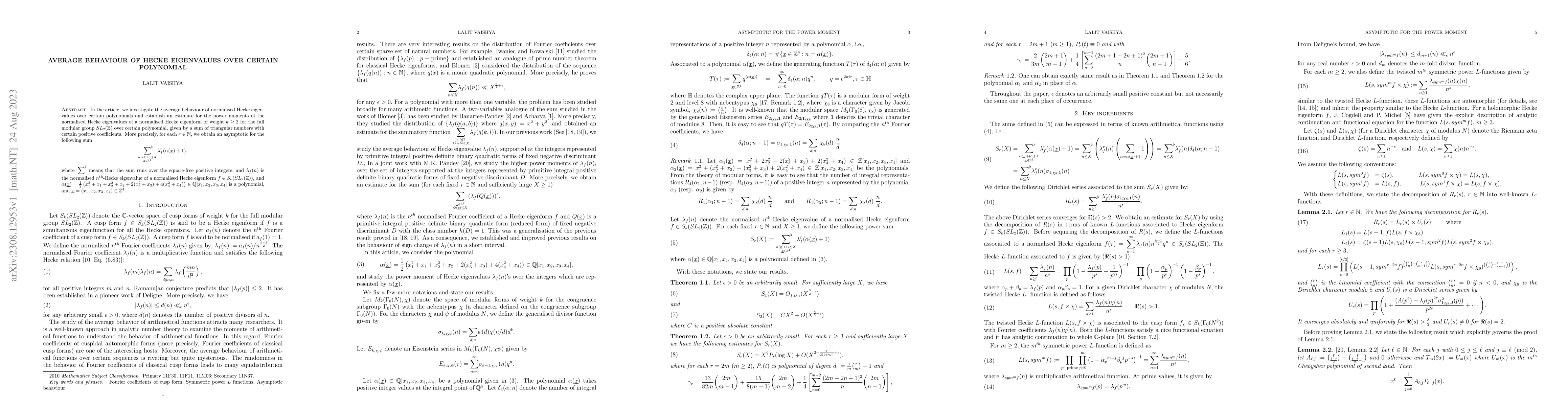 Thumbnail for Average behaviour of Hecke eigenvalues over certain polynomial
