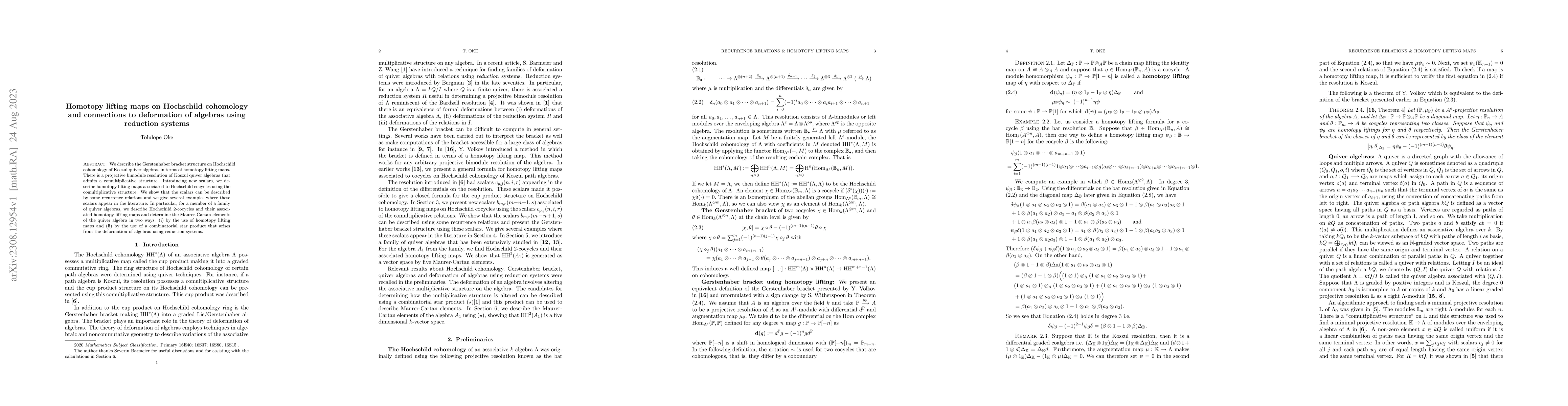 Thumbnail for Homotopy lifting maps on Hochschild cohomology and connections to
  deformation of algebras using reduction systems