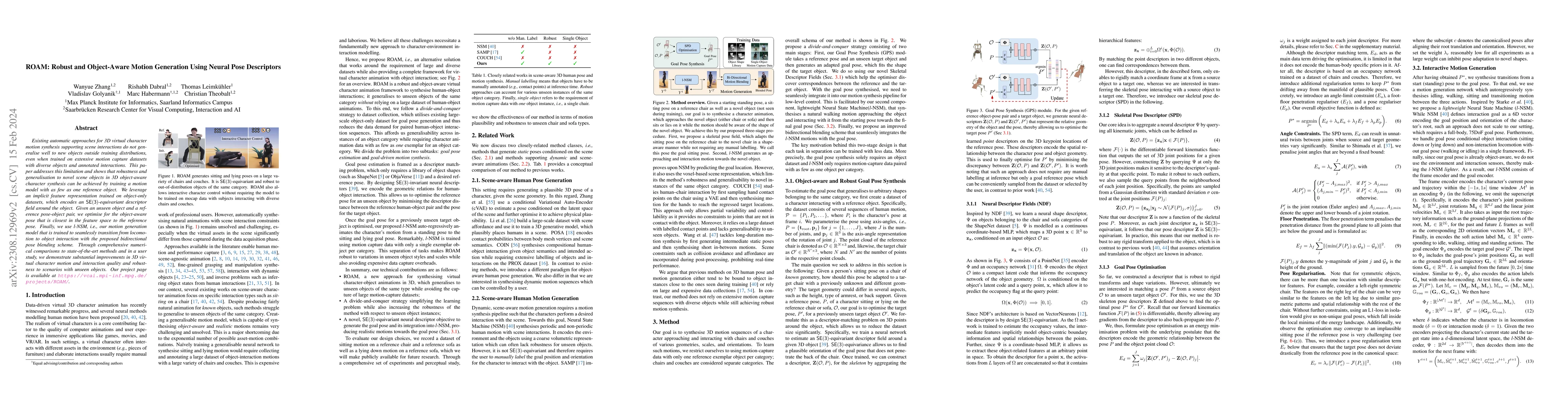 Thumbnail for ROAM: Robust and Object-Aware Motion Generation Using Neural Pose
  Descriptors