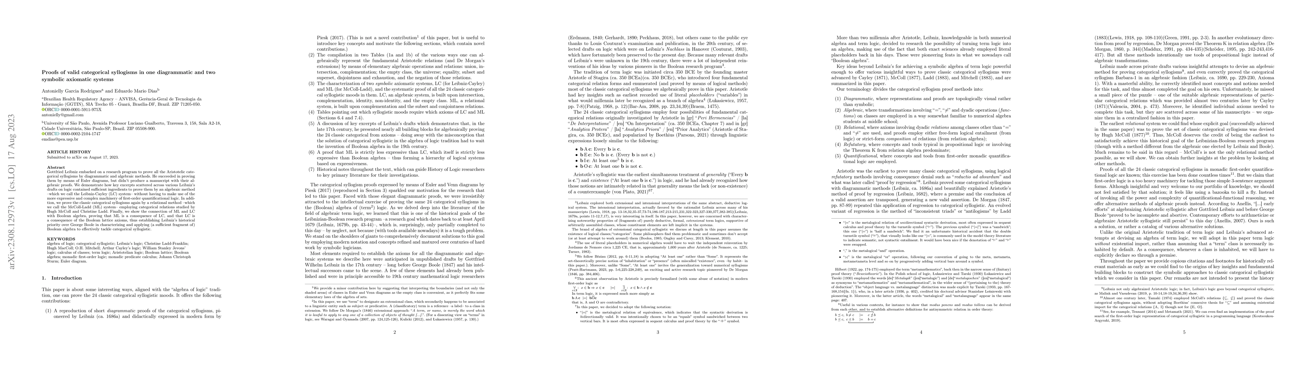 Thumbnail for Proofs of valid categorical syllogisms in one diagrammatic and two
  symbolic axiomatic systems