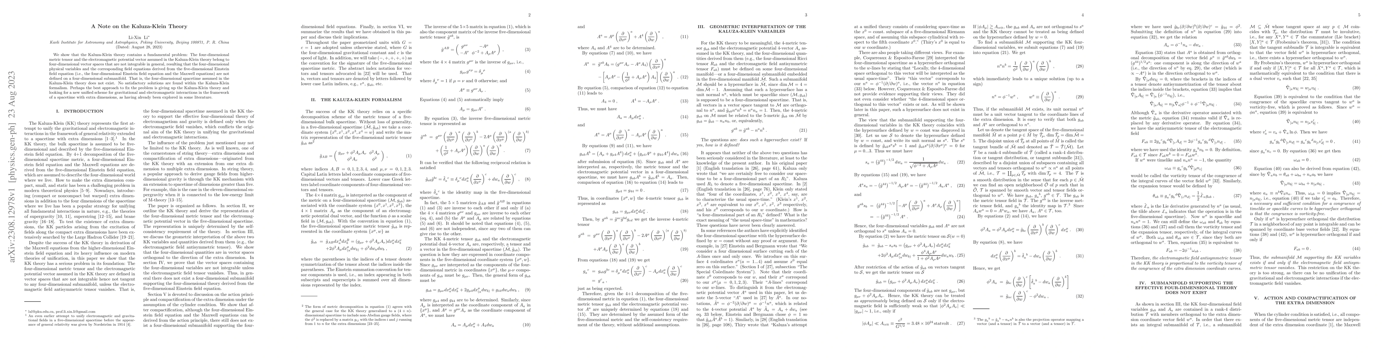 Thumbnail for A Note on the Kaluza-Klein Theory