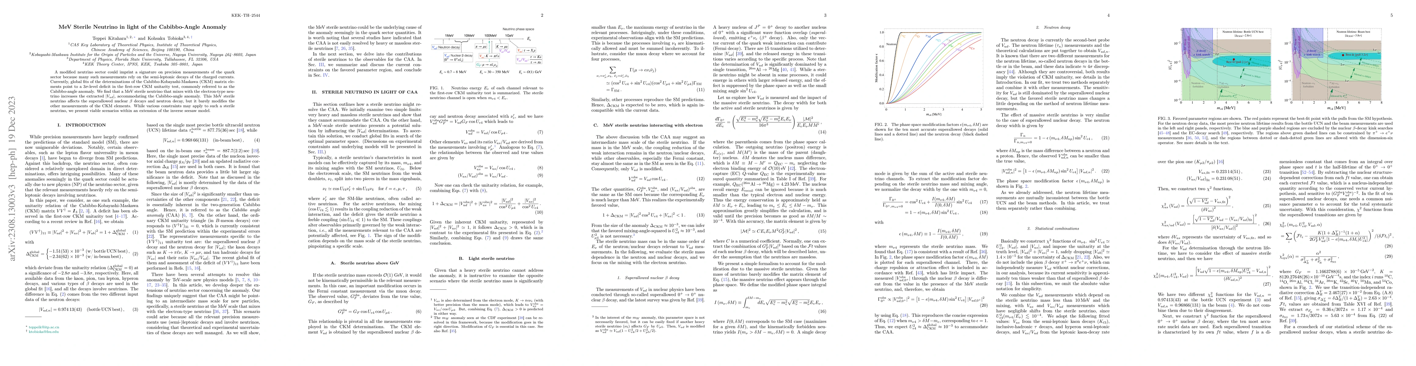 Thumbnail for MeV Sterile Neutrino in light of the Cabibbo-Angle Anomaly