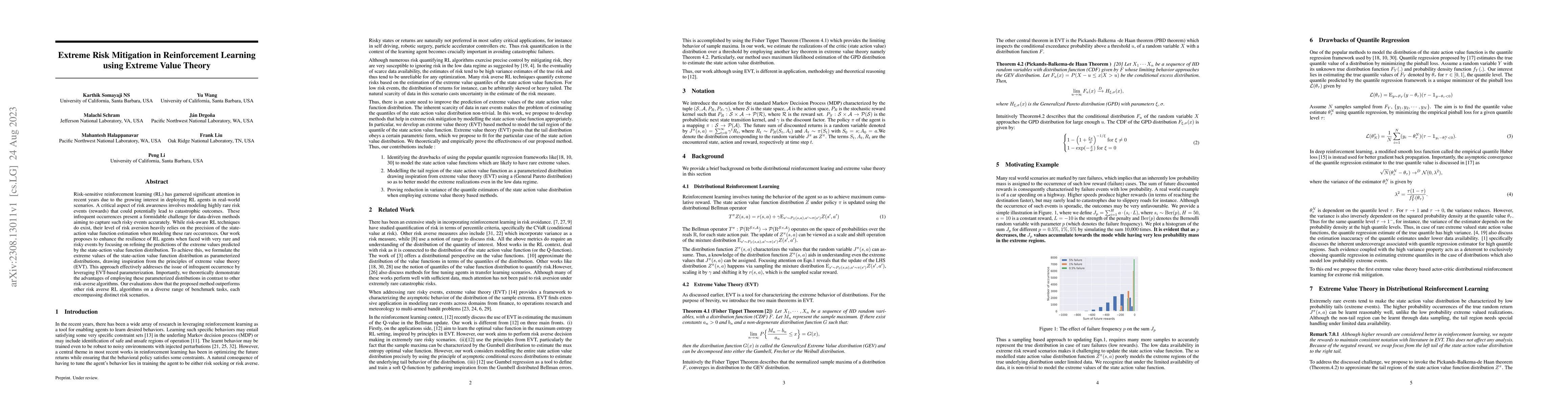 Thumbnail for Extreme Risk Mitigation in Reinforcement Learning using Extreme Value
  Theory