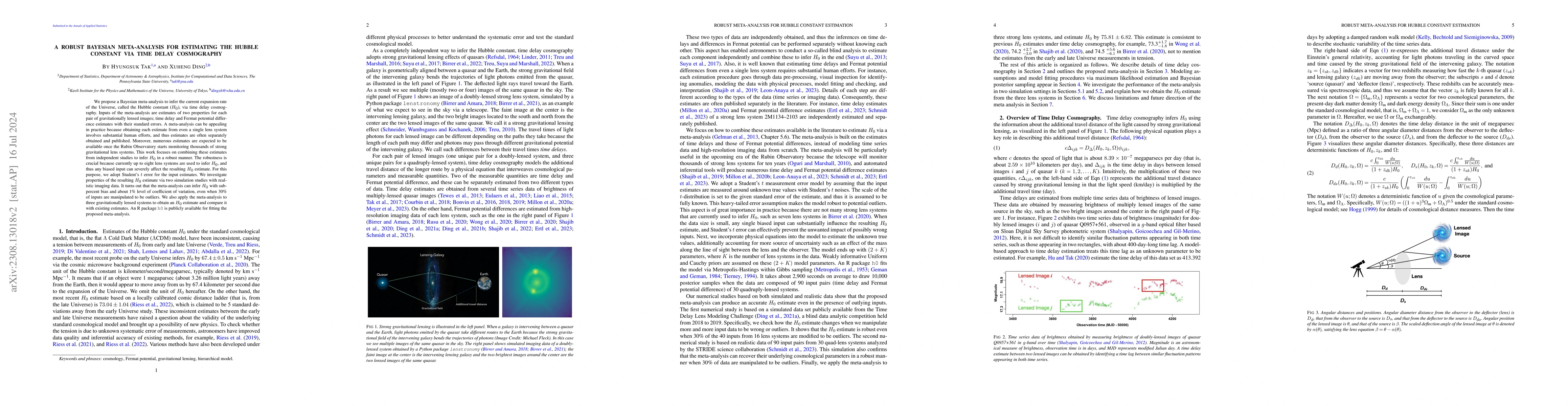 Thumbnail for A Robust Bayesian Meta-Analysis for Estimating the Hubble Constant via
  Time Delay Cosmography