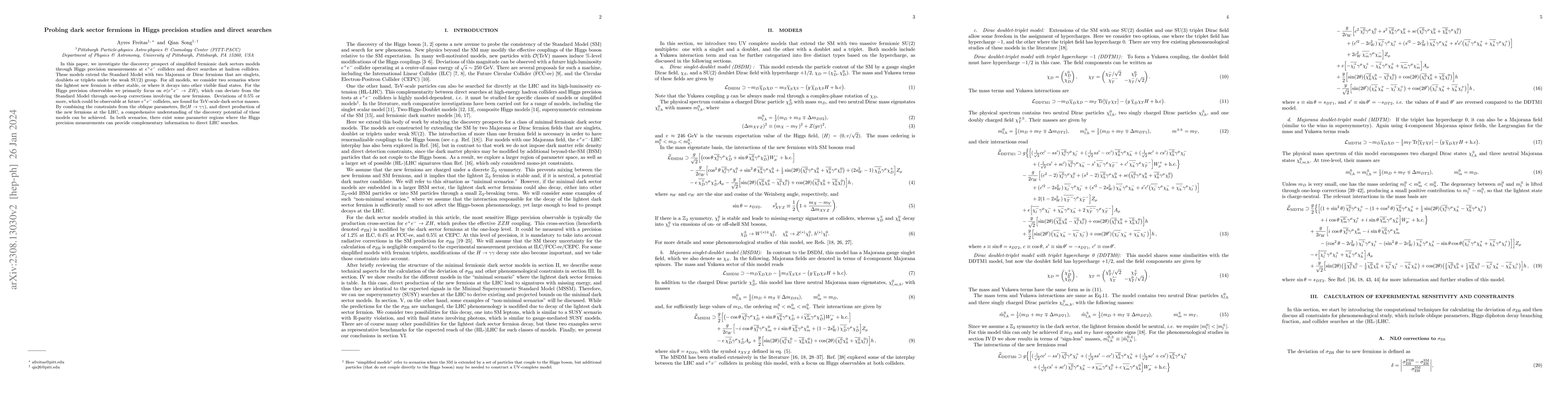 Thumbnail for Probing dark sector fermions in Higgs precision studies and direct
  searches