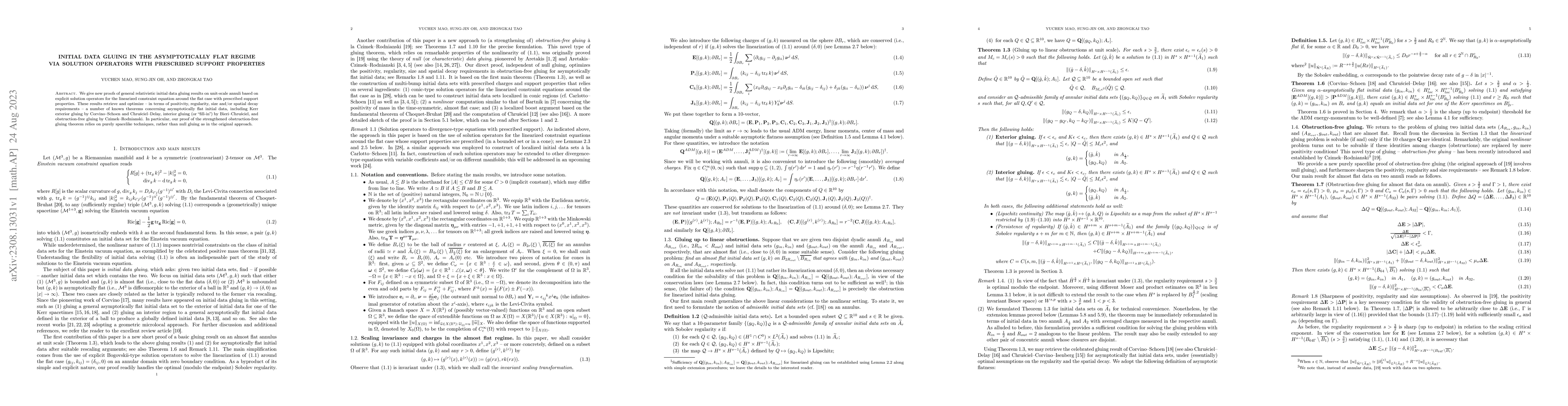 Thumbnail for Initial data gluing in the asymptotically flat regime via solution
  operators with prescribed support properties