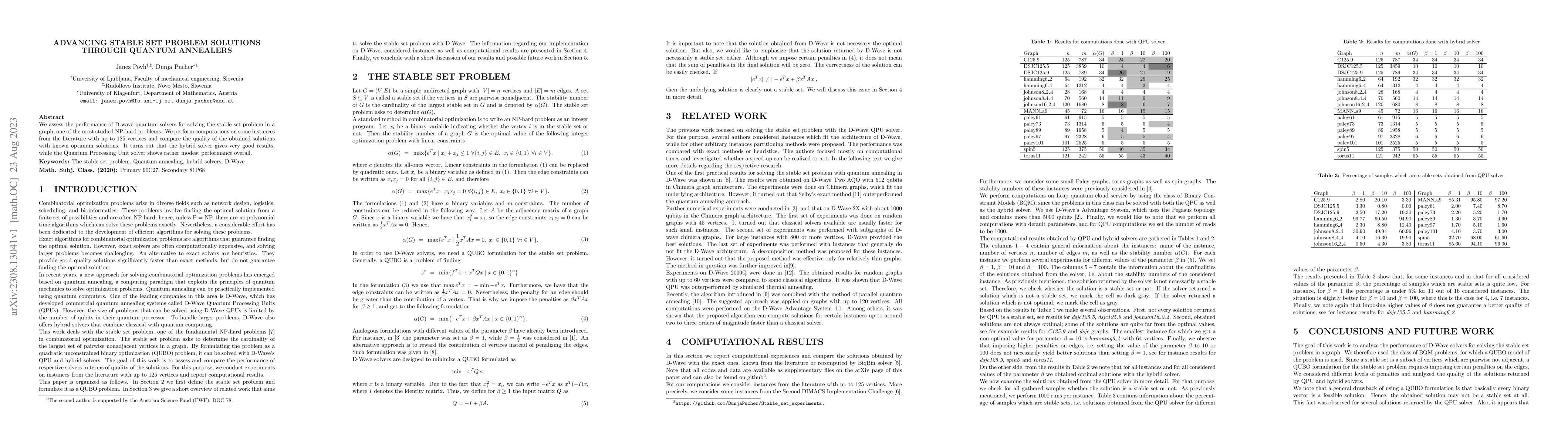 Thumbnail for Advancing stable set problem solutions through quantum annealers