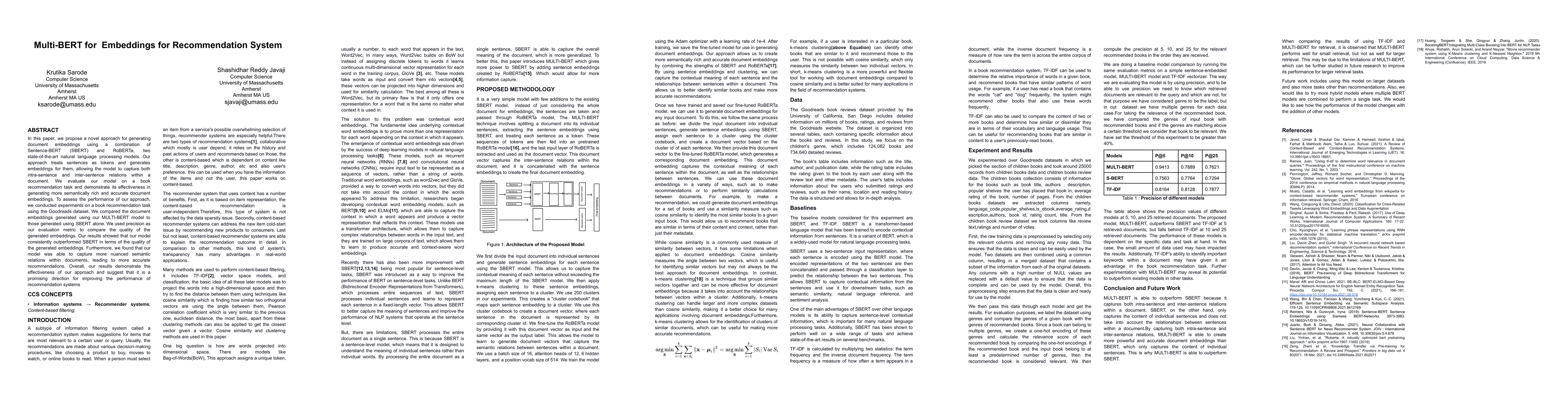 Thumbnail for Multi-BERT for Embeddings for Recommendation System