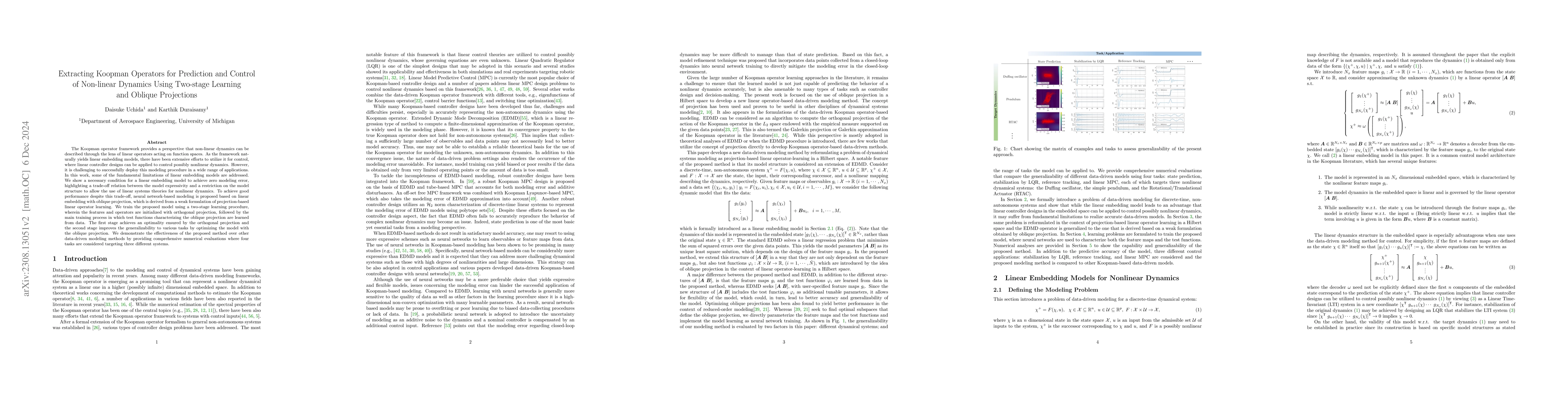Thumbnail for Extracting Koopman Operators for Prediction and Control of Non-linear
  Dynamics Using Two-stage Learning and Oblique Projections