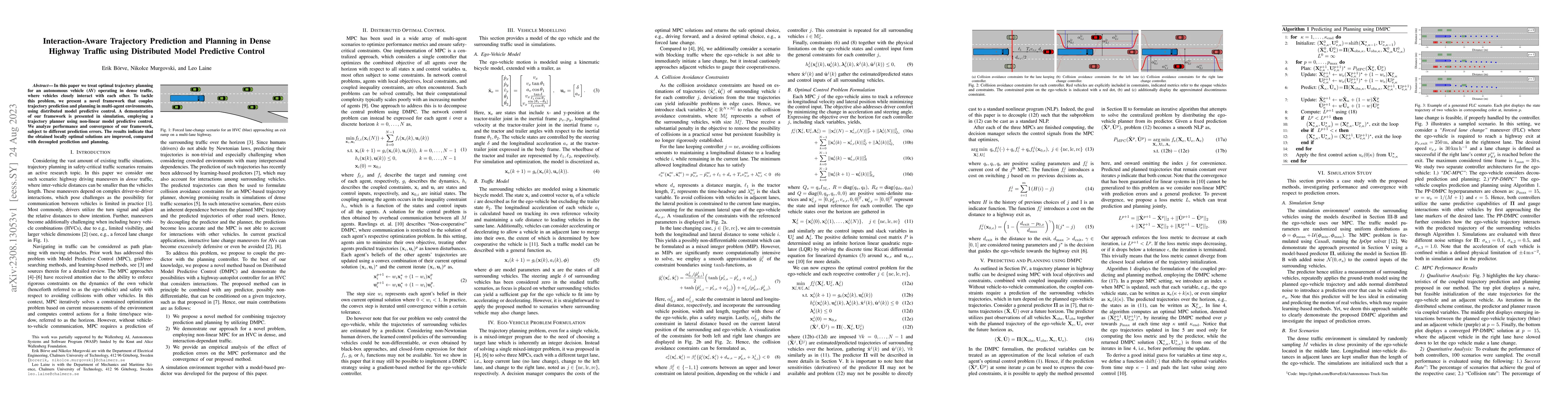 Thumbnail for Interaction-Aware Trajectory Prediction and Planning in Dense Highway
  Traffic using Distributed Model Predictive Control