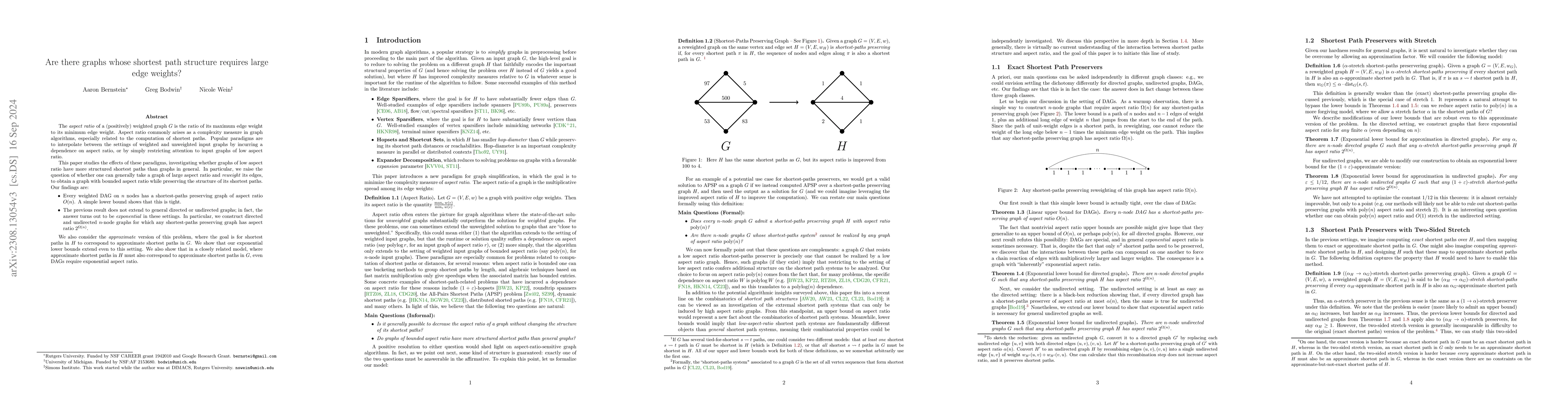 Thumbnail for Are there graphs whose shortest path structure requires large edge
  weights?