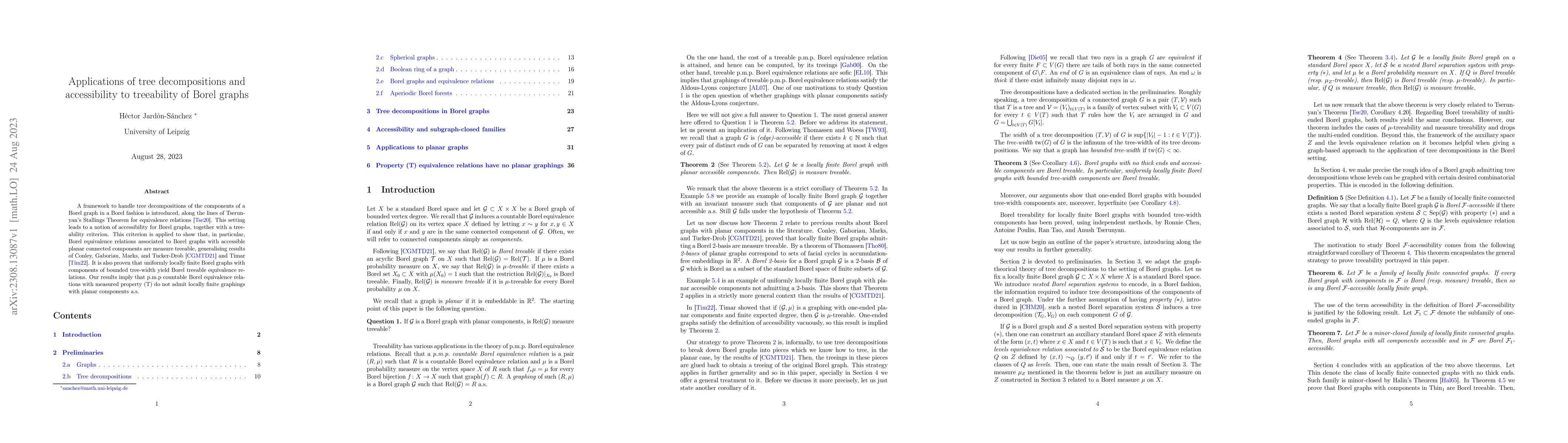 Thumbnail for Applications of tree decompositions and accessibility to treeability of
  Borel graphs