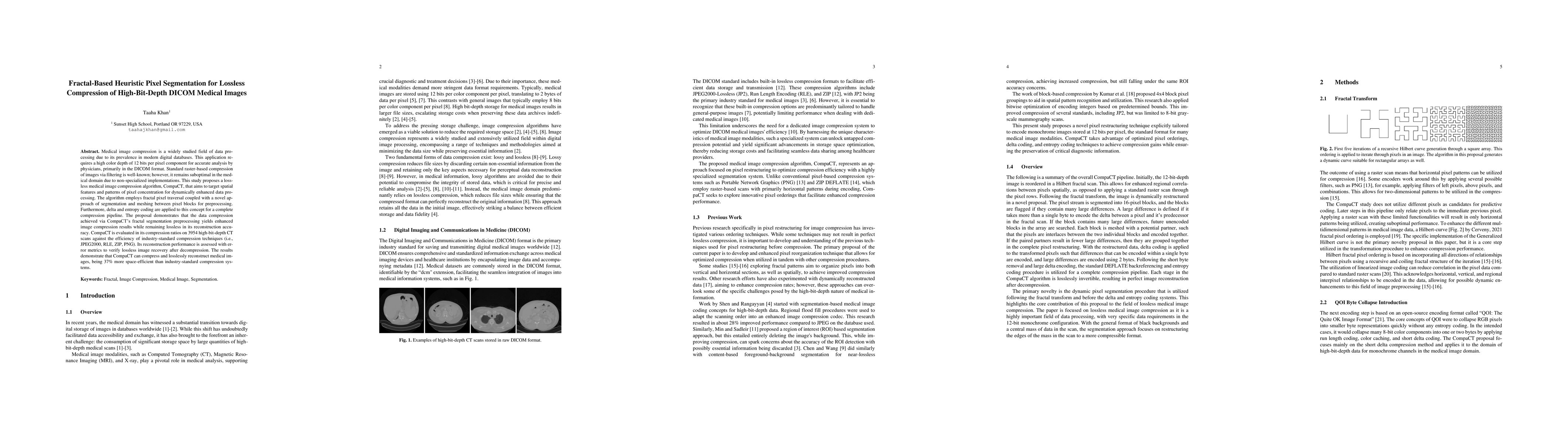 Thumbnail for CompaCT: Fractal-Based Heuristic Pixel Segmentation for Lossless
  Compression of High-Color DICOM Medical Images