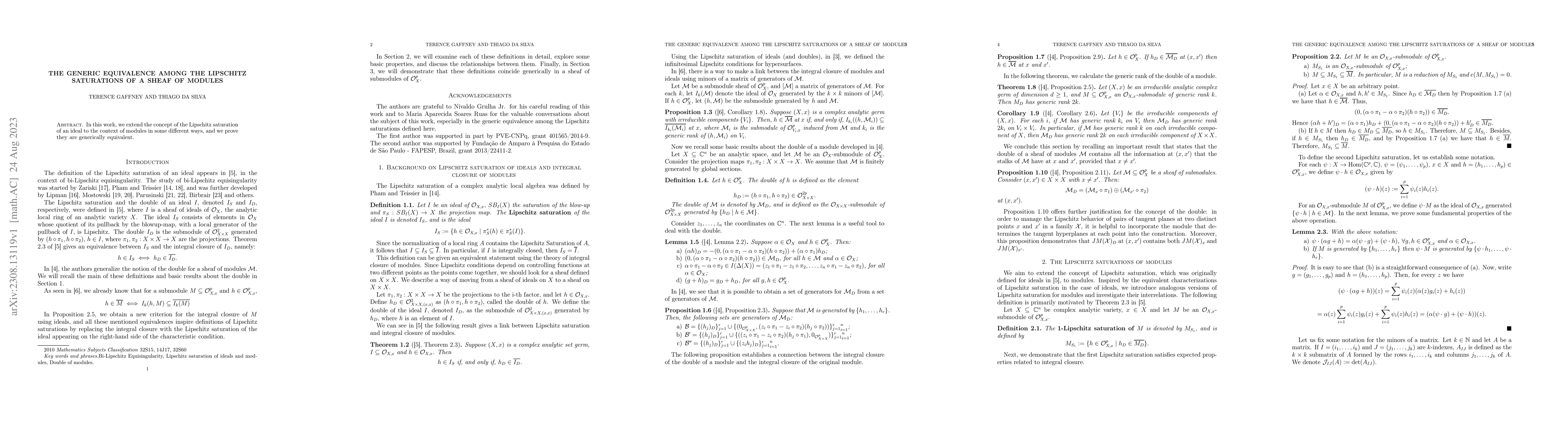 Thumbnail for The generic equivalence among the Lipschitz saturation of a sheaf of
  modules