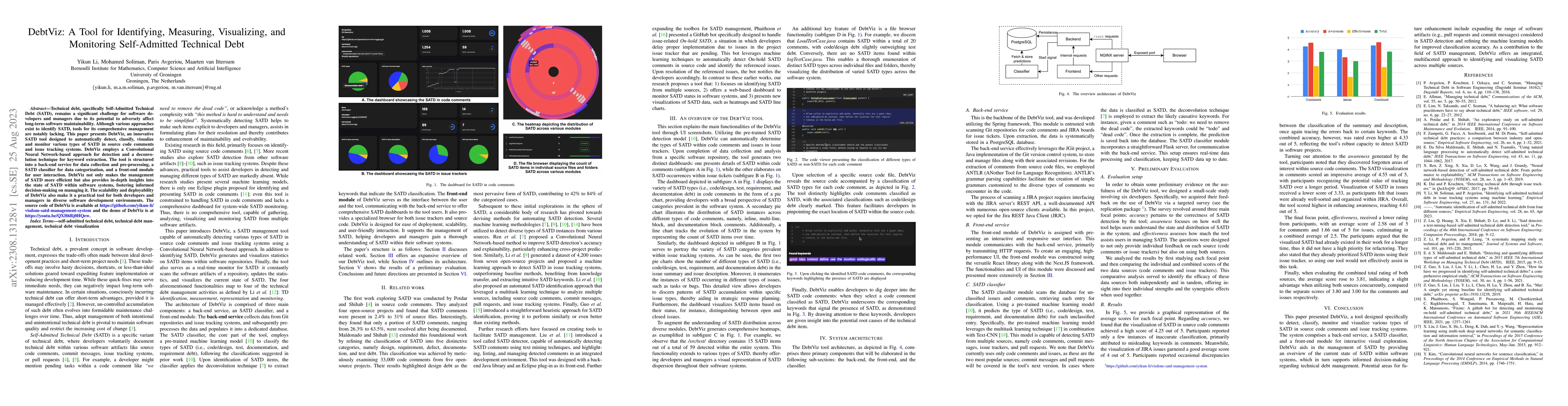 Thumbnail for DebtViz: A Tool for Identifying, Measuring, Visualizing, and Monitoring
  Self-Admitted Technical Debt