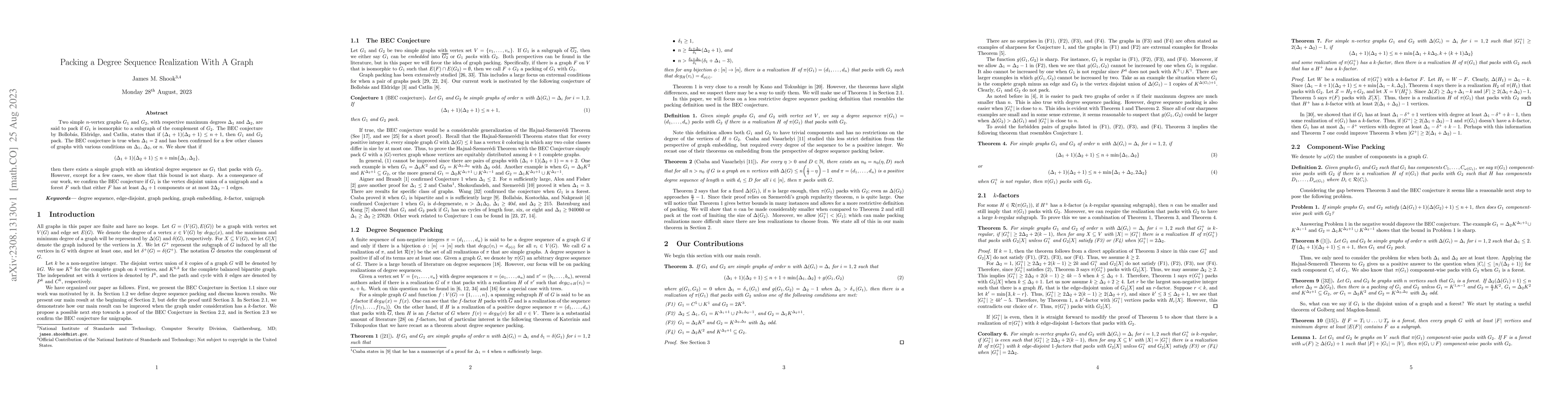 Thumbnail for Packing a Degree Sequence Realization With A Graph