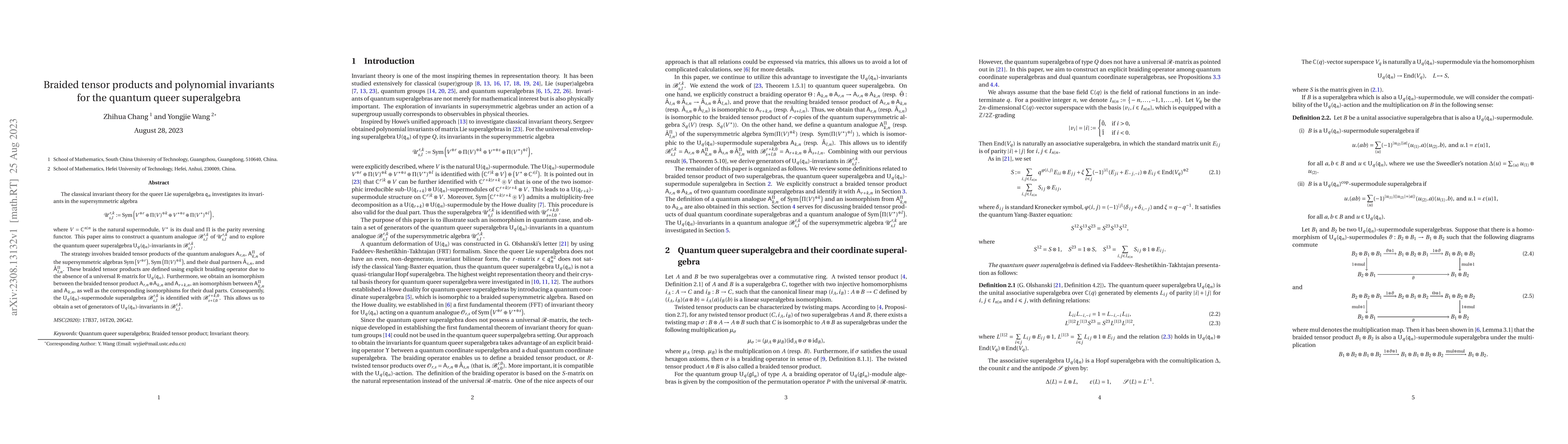 Thumbnail for Braided tensor products and polynomial invariants for the quantum queer
  superalgebra