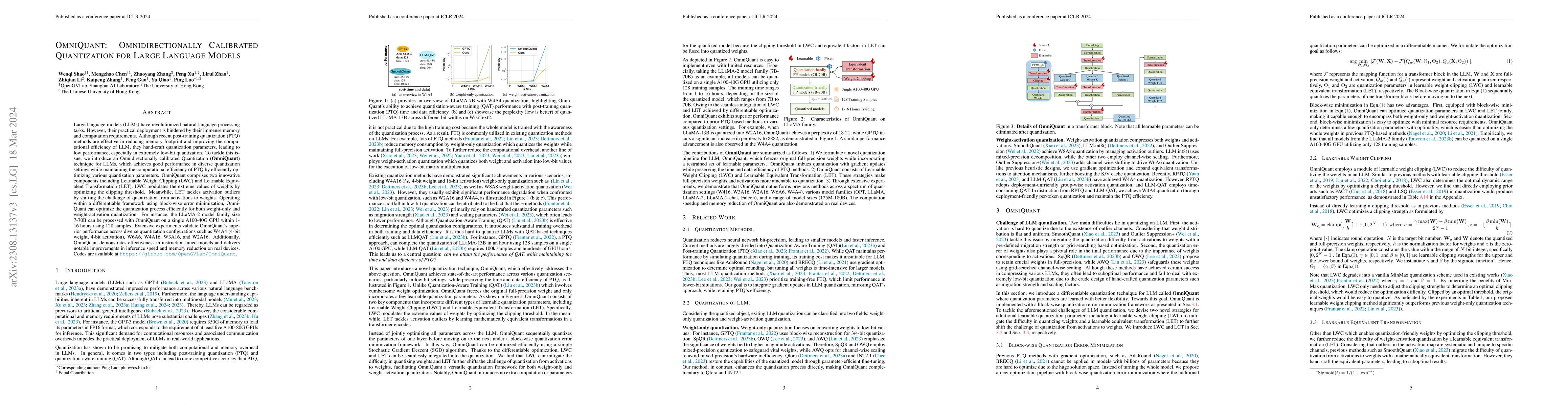 Thumbnail for OmniQuant: Omnidirectionally Calibrated Quantization for Large Language
  Models