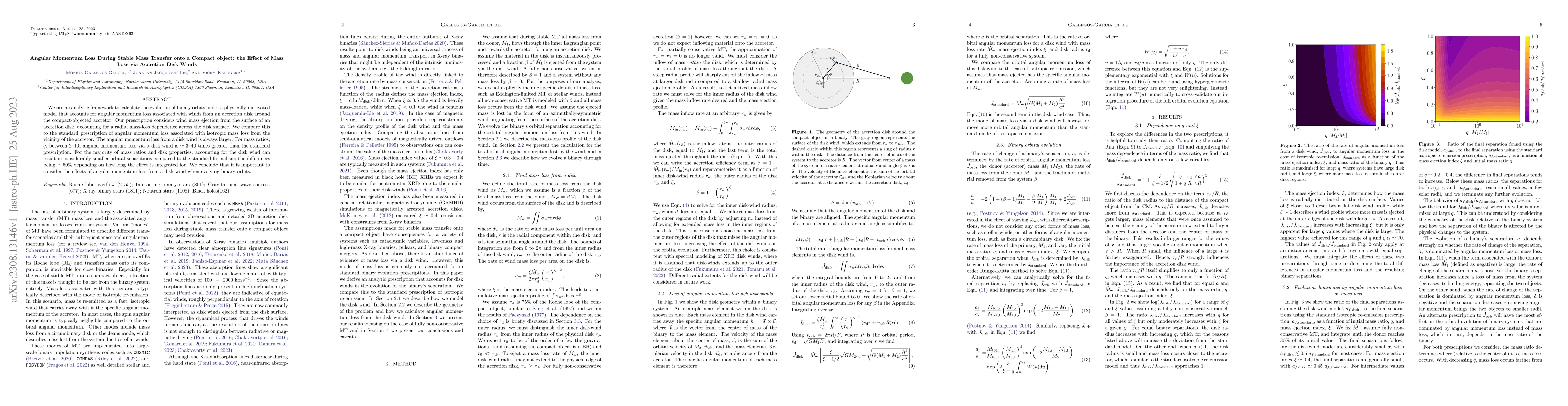 Thumbnail for Angular Momentum Loss During Stable Mass Transfer onto a Compact object:
  the Effect of Mass Loss via Accretion Disk Winds