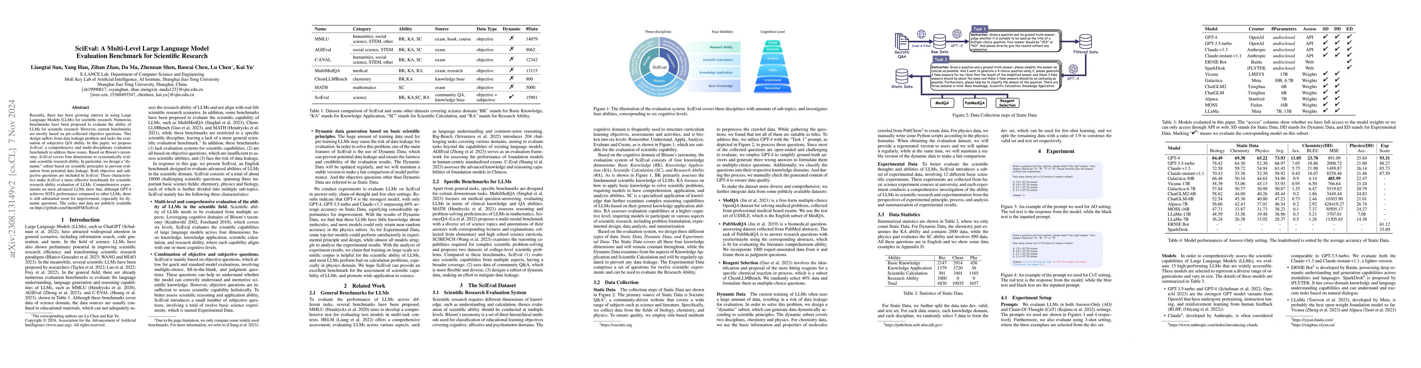 Thumbnail for SciEval: A Multi-Level Large Language Model Evaluation Benchmark for
  Scientific Research