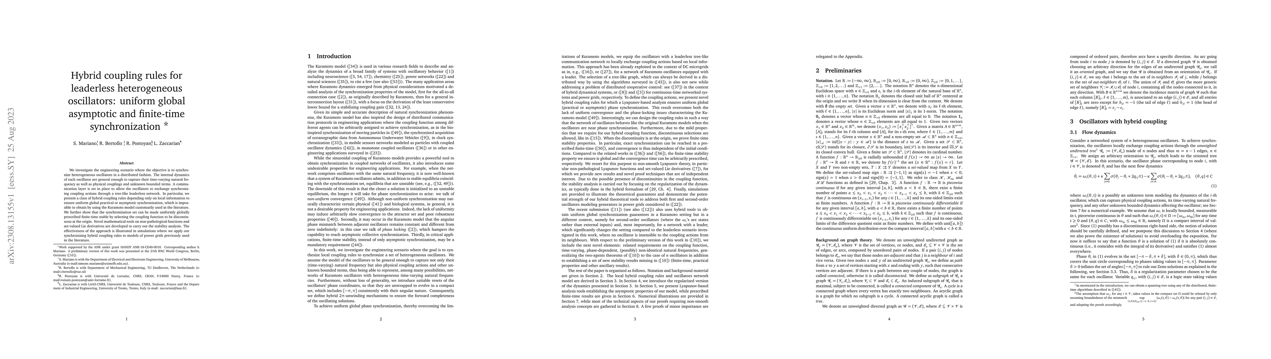 Thumbnail for Hybrid coupling rules for leaderless heterogeneous oscillators: uniform
  global asymptotic and finite-time synchronization