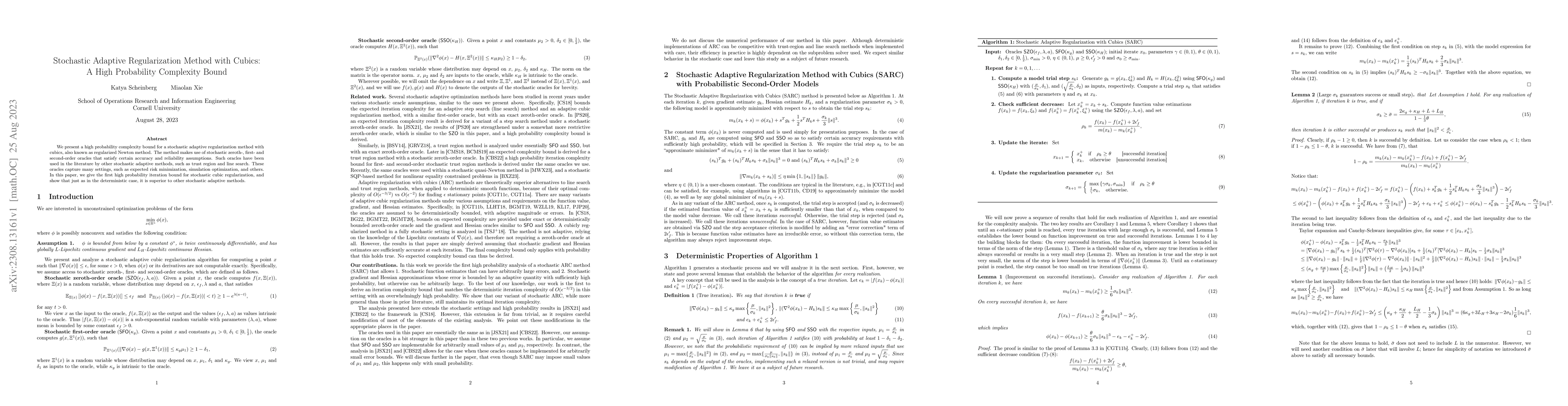 Thumbnail for Stochastic Adaptive Regularization Method with Cubics: A High
  Probability Complexity Bound