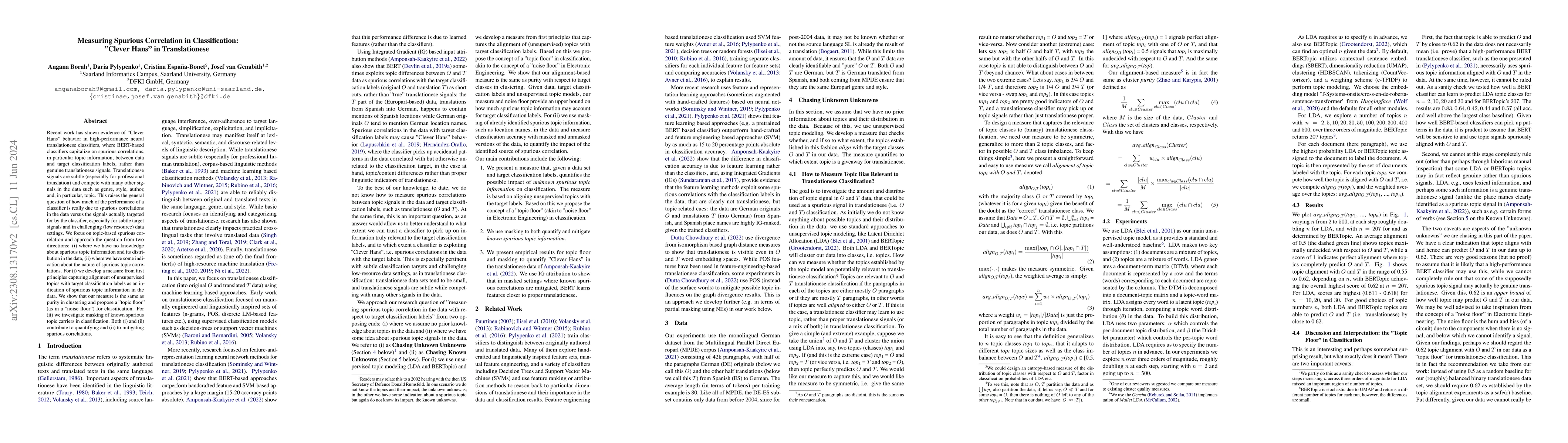 Thumbnail for Measuring Spurious Correlation in Classification: 'Clever Hans' in
  Translationese