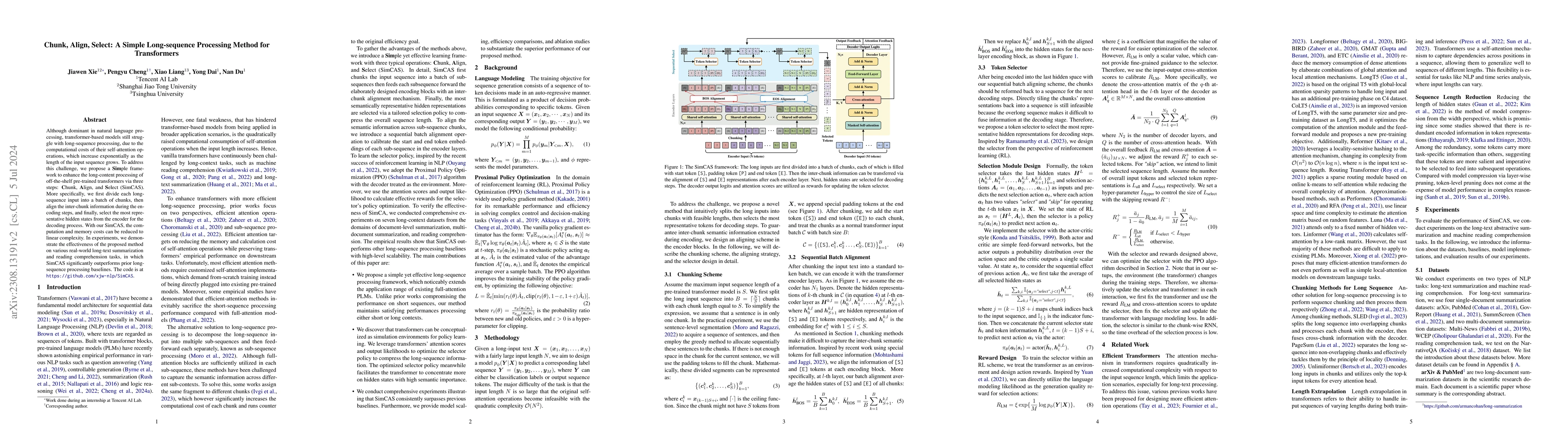 Thumbnail for Chunk, Align, Select: A Simple Long-sequence Processing Method for
  Transformers