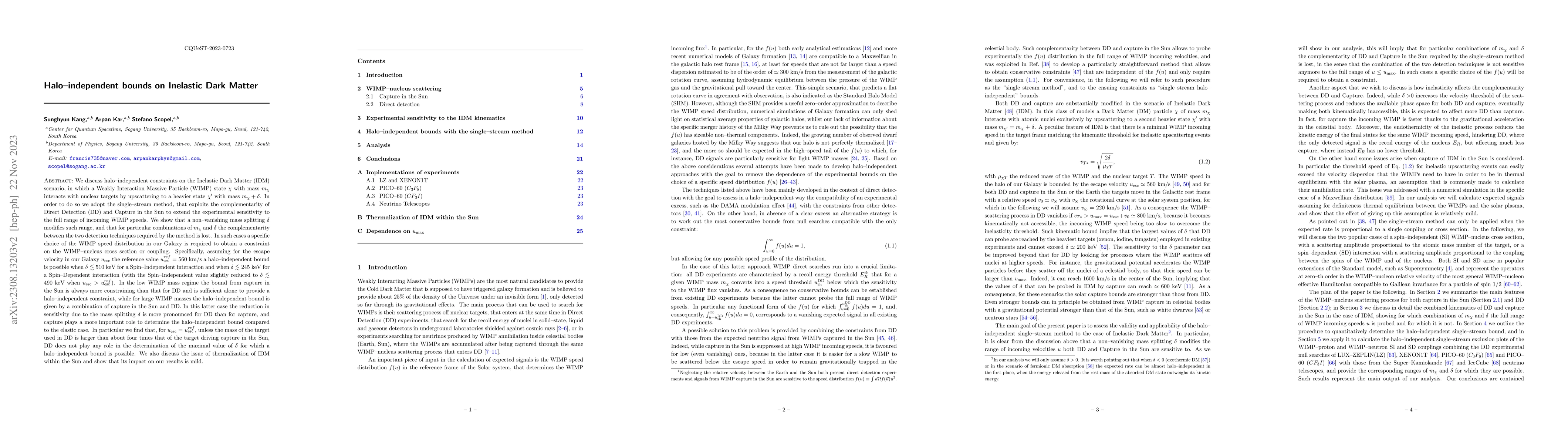 Thumbnail for Halo-independent bounds on Inelastic Dark Matter