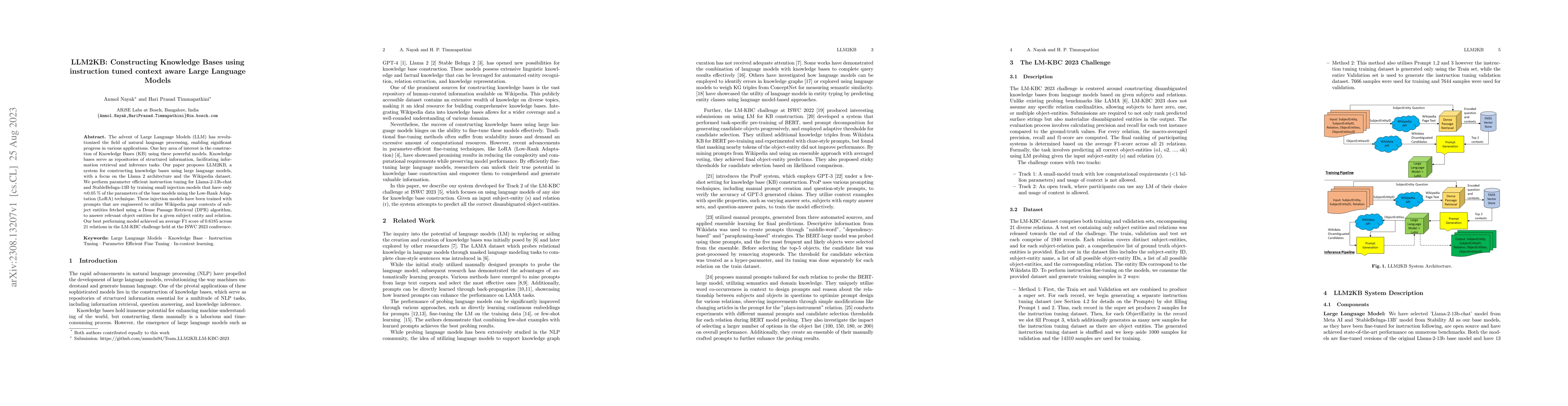 Thumbnail for LLM2KB: Constructing Knowledge Bases using instruction tuned context
  aware Large Language Models
