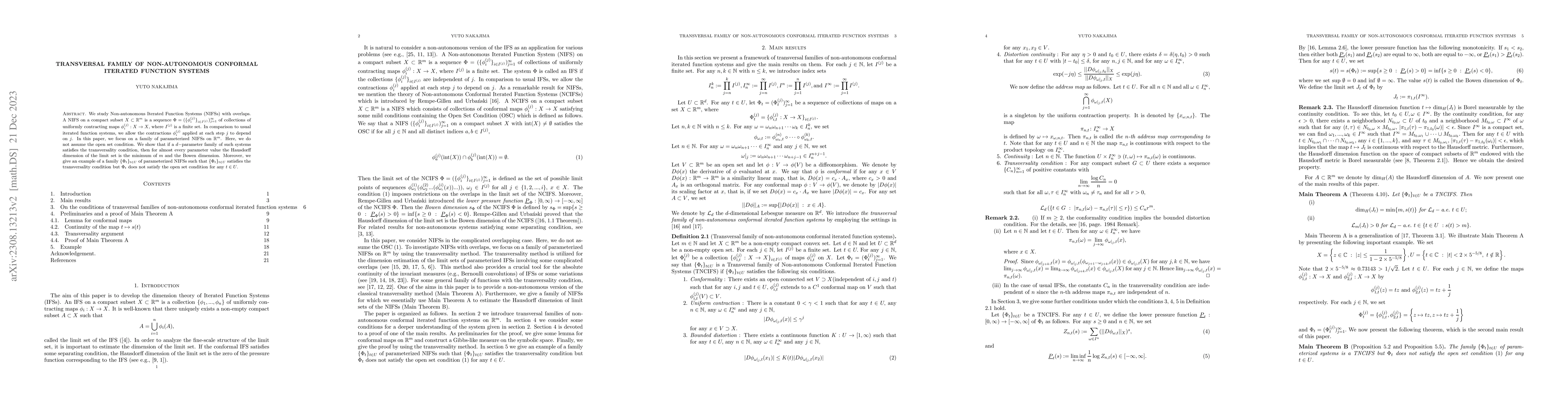 Thumbnail for Transversal family of non-autonomous conformal iterated function systems