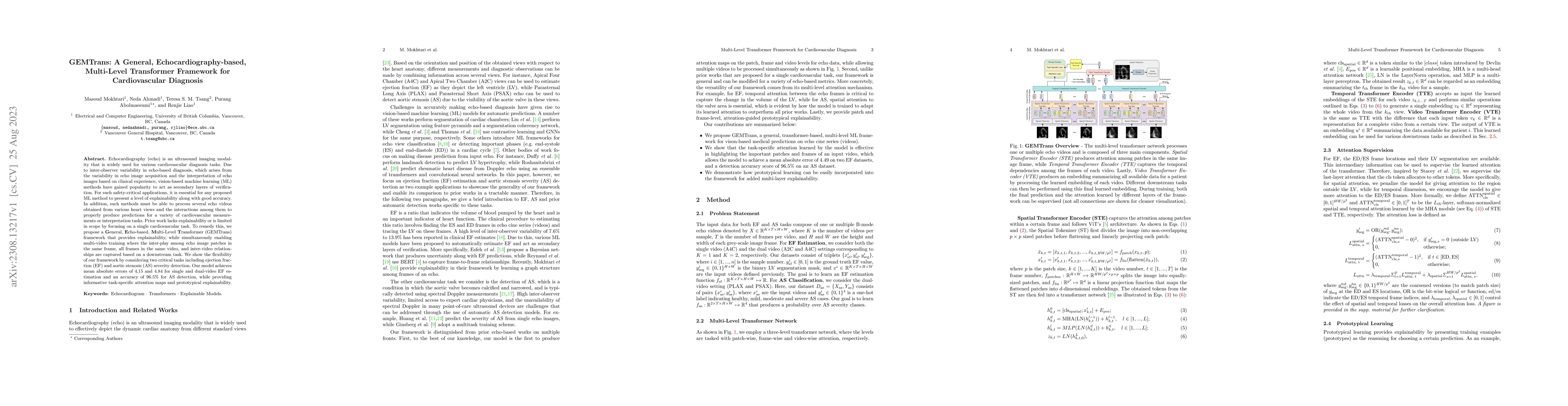 Thumbnail for GEMTrans: A General, Echocardiography-based, Multi-Level Transformer
  Framework for Cardiovascular Diagnosis