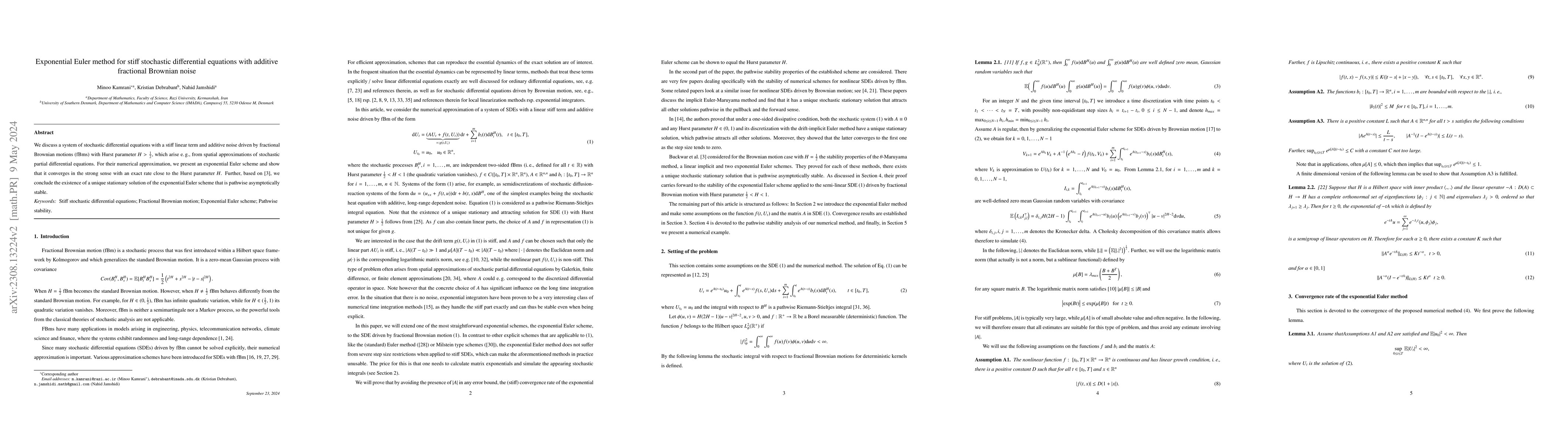 Thumbnail for Exponential Euler method for stiff stochastic differential equations
  with additive fractional Brownian noise