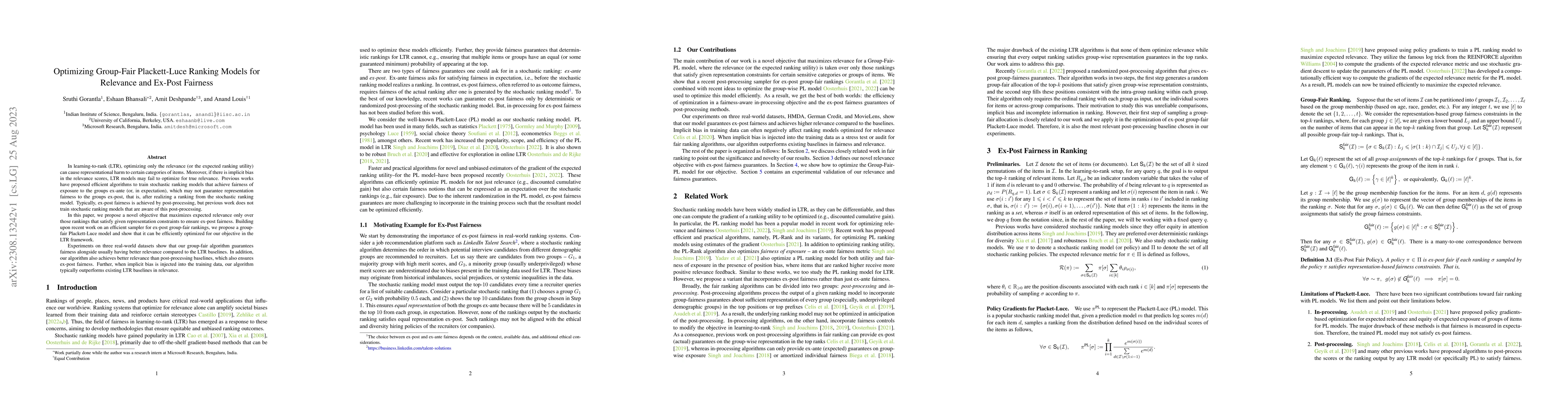 Thumbnail for Optimizing Group-Fair Plackett-Luce Ranking Models for Relevance and
  Ex-Post Fairness