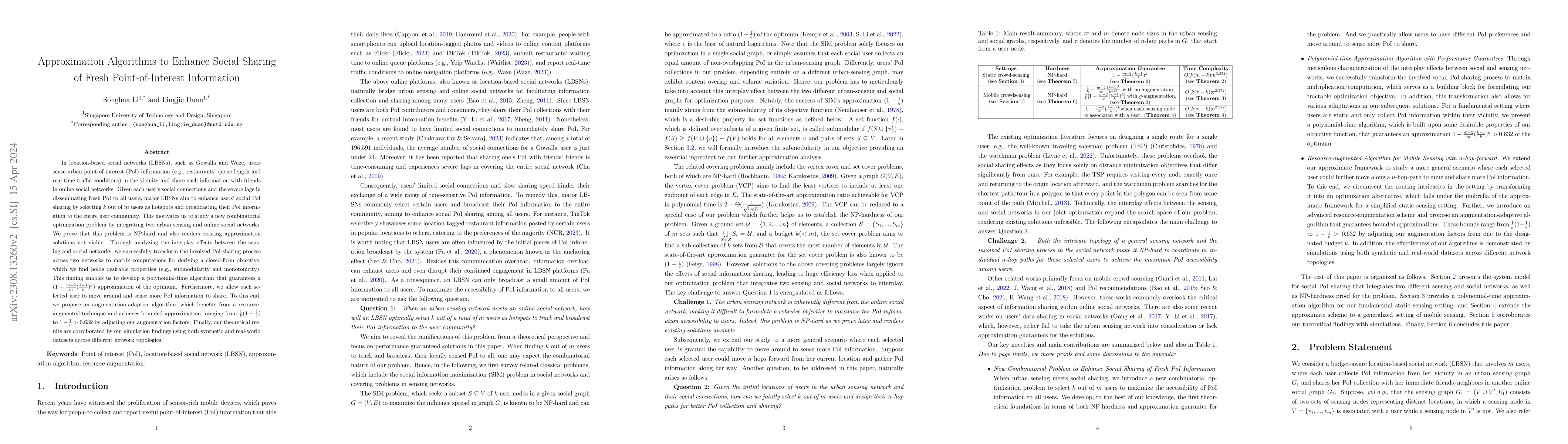 Thumbnail for Approximation Algorithms to Enhance Social Sharing of Fresh
  Point-of-Interest Information