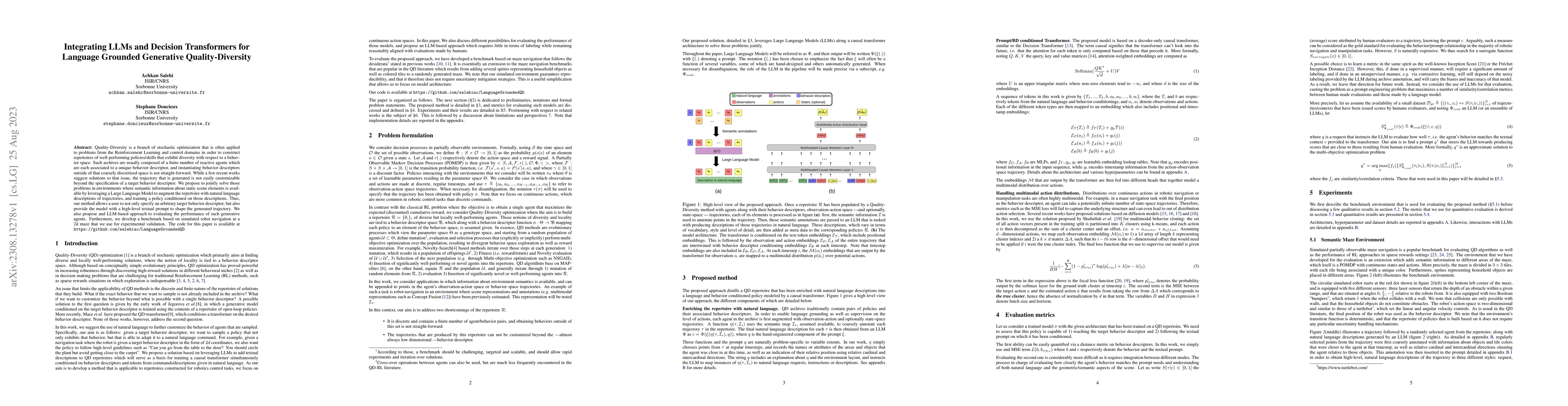 Thumbnail for Integrating LLMs and Decision Transformers for Language Grounded
  Generative Quality-Diversity
