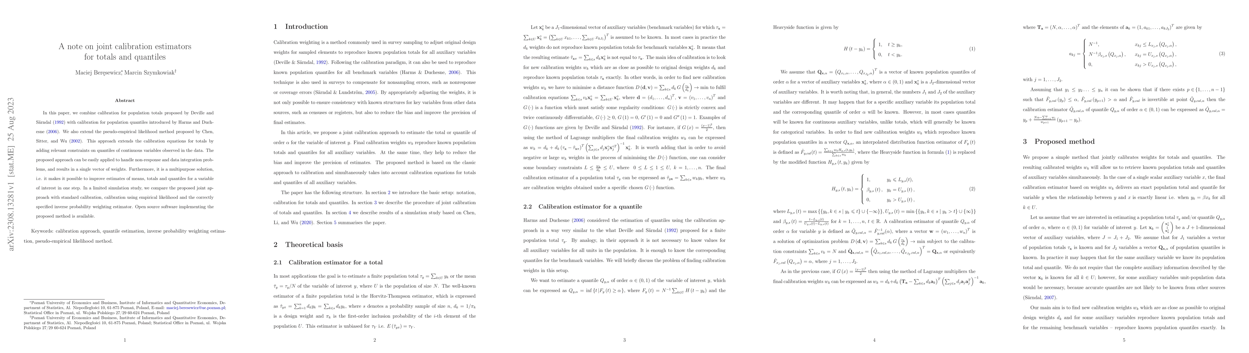 Thumbnail for A note on joint calibration estimators for totals and quantiles