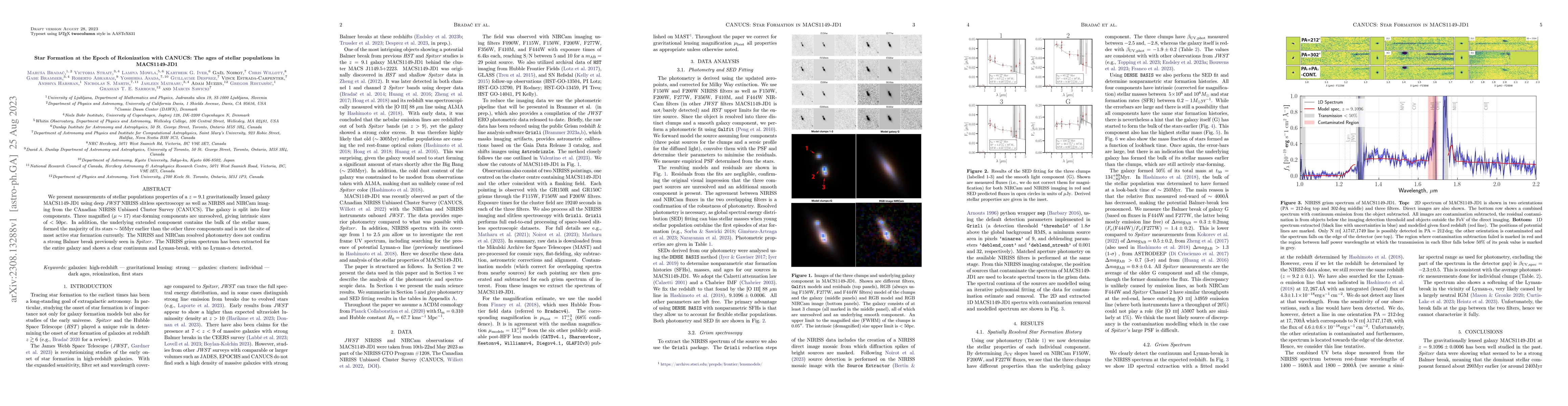 Thumbnail for Star Formation at the Epoch of Reionization with CANUCS: The ages of
  stellar populations in MACS1149-JD1