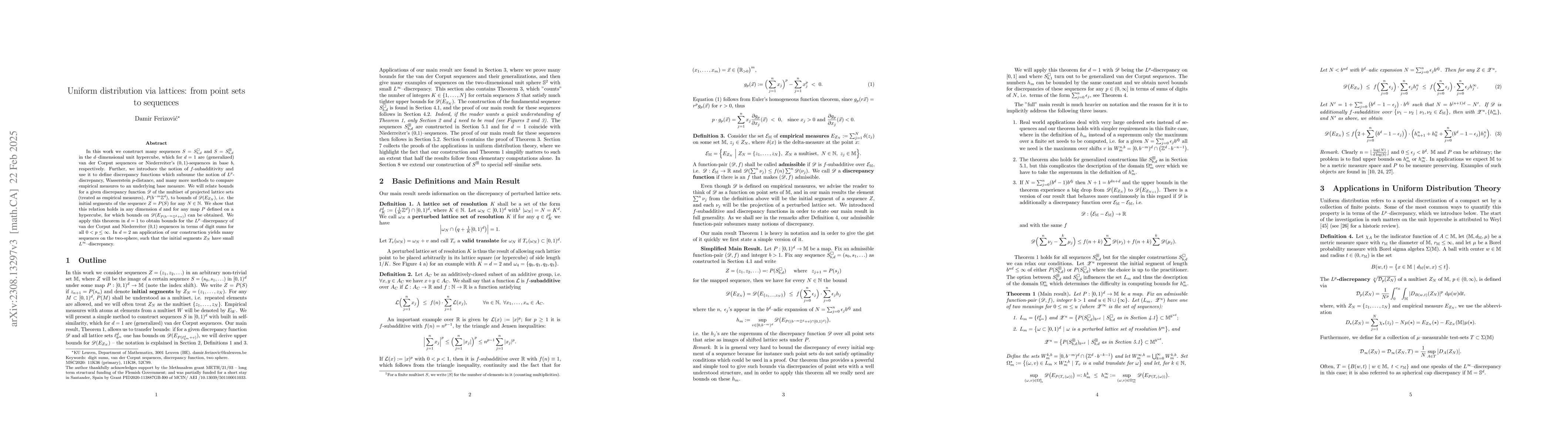 Thumbnail for Uniform distribution via lattices: from point sets to sequences