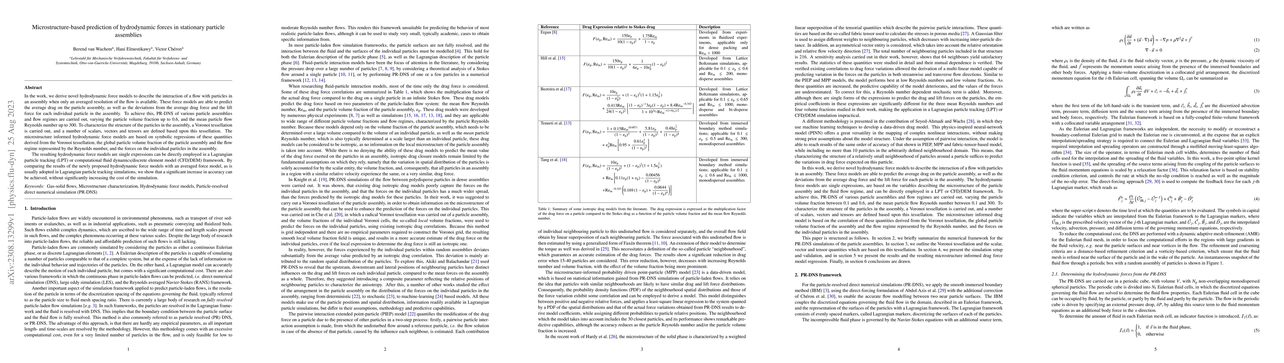 Thumbnail for Microstructure-based prediction of hydrodynamic forces in stationary
  particle assemblies