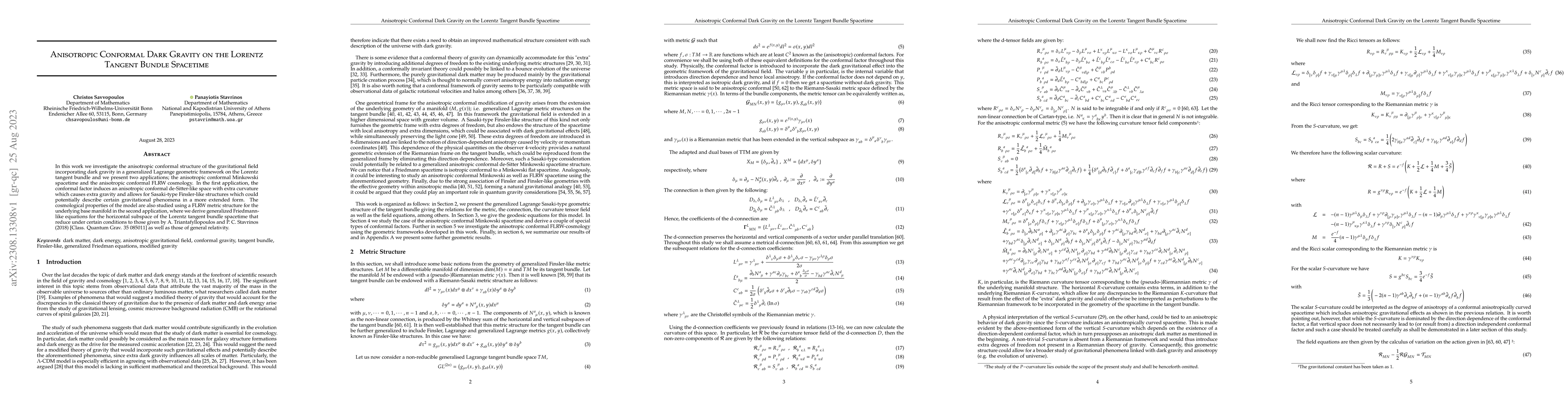 Thumbnail for Anisotropic Conformal Dark Gravity on the Lorentz Tangent Bundle
  Spacetime