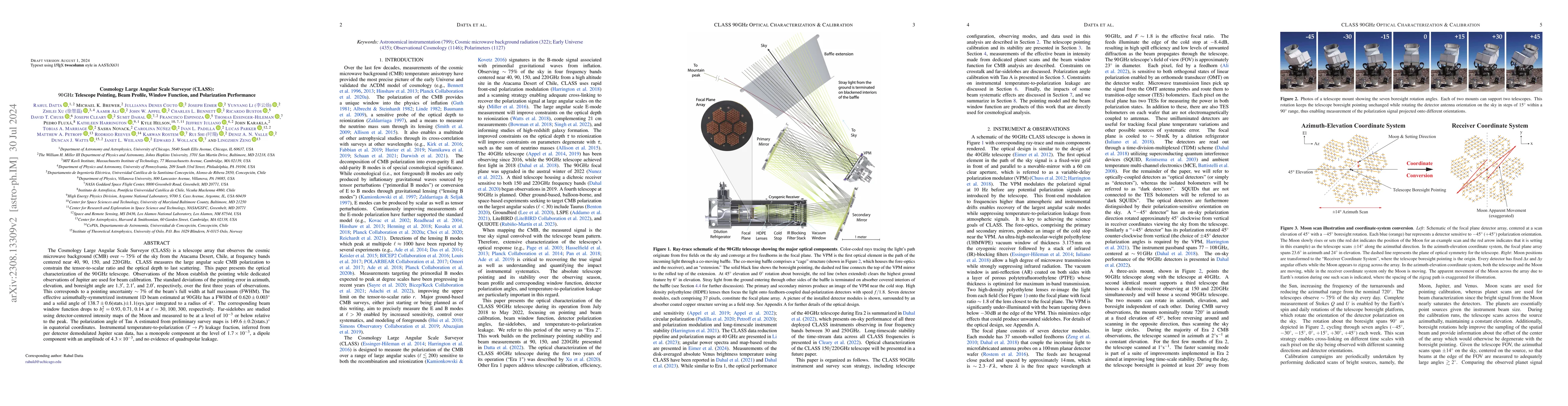 Thumbnail for Cosmology Large Angular Scale Surveyor (CLASS): 90 GHz Telescope
  Pointing, Beam Profile, Window Function, and Polarization Performance