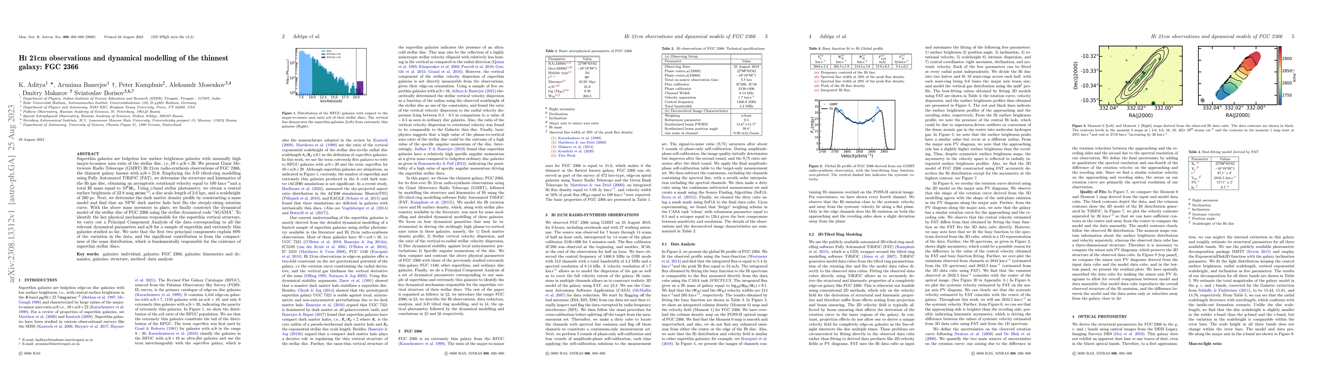 Thumbnail for \HI{} 21cm observations and dynamical modelling of the thinnest galaxy:
  FGC 2366