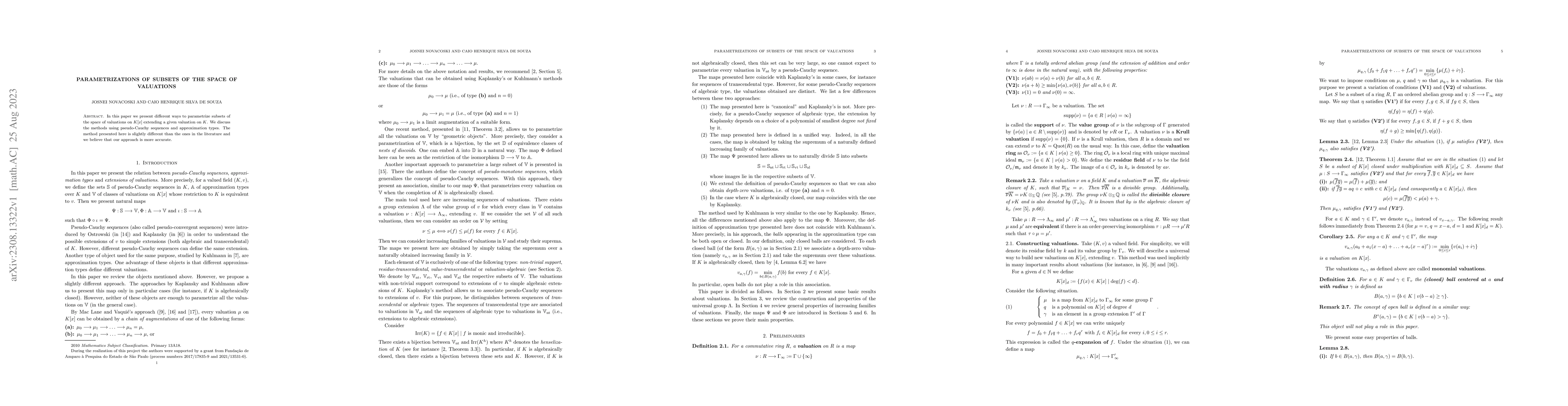 Thumbnail for Parametrizations of subsets of the space of valuations